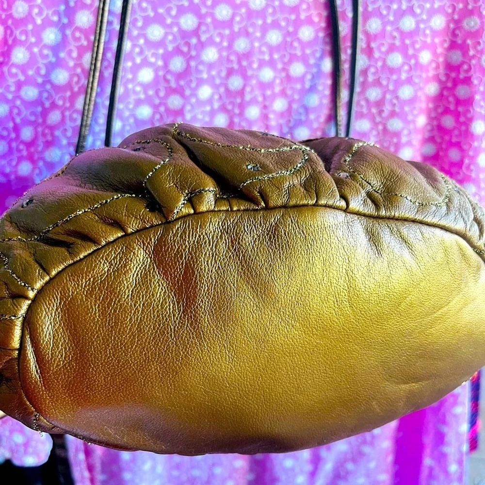 Rita Diana for Mylinka Vintage Bronze Sequin Design Hobo Crossbody Bag